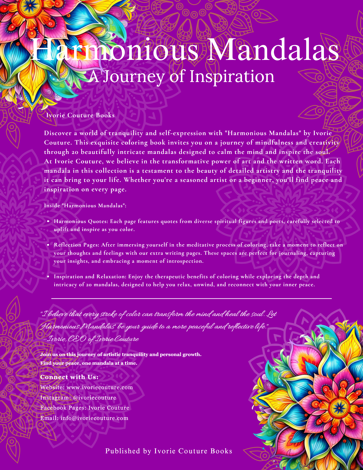 Harmonious Mandalas: A Journey of Inspiration (Purple Cover) ivorie couture