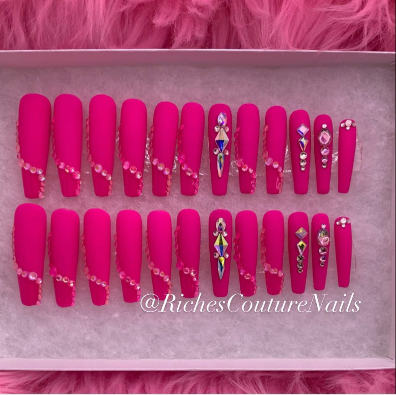 Pink princess cince press on nails ivorie Couture Nails